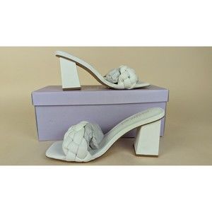 Madden Girl Gracy Braided Slide Sandals Womens 5 White Block Heels Shoes NWB